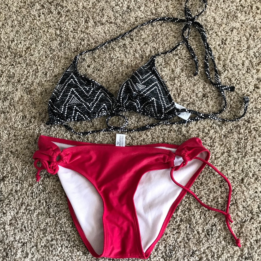Red, White and Black String Bikini